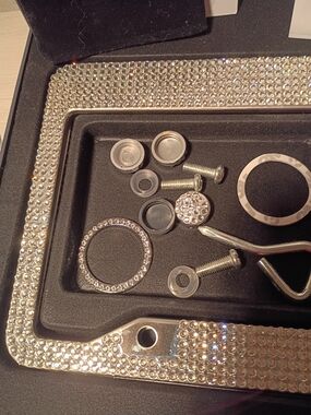 Rhinestone Bling License Plate Frame and Hardware - Silver Crystal